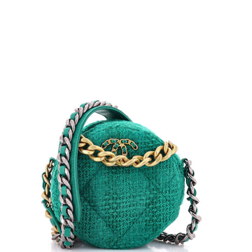 19 Round Clutch with Chain and Coin Purse Quilted Tweed and Lambskin