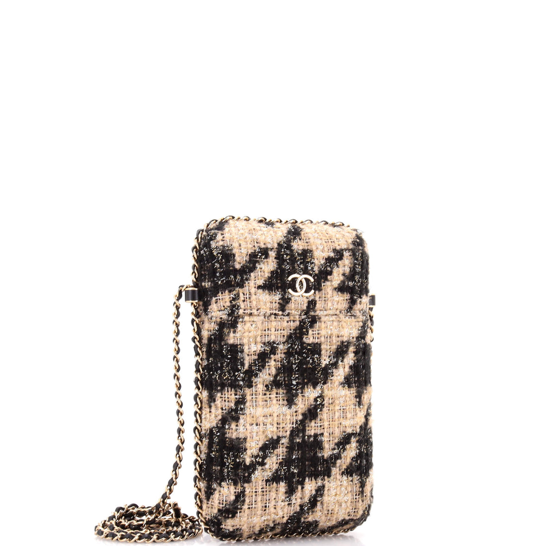 Chain Around Phone Holder Crossbody Bag Tweed and Ribbon