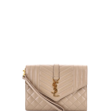 Classic Monogram Envelope Wristlet Clutch Mixed Matelasse Leather