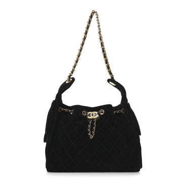 Suede Quilted Small Chanel 25 Handbag Black