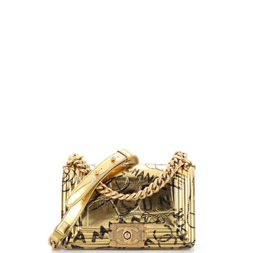 Boy Flap Bag Graffiti Crocodile Embossed Calfskin Small