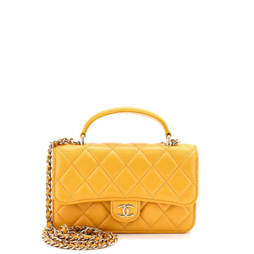 Classic Top Handle Flap Phone Holder with Chain Quilted Lambskin
