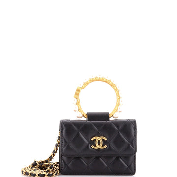 Pearl Crown Clutch with Chain Quilted Lambskin