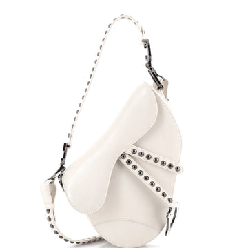 Saddle Handbag with Strap Studded Leather Medium
