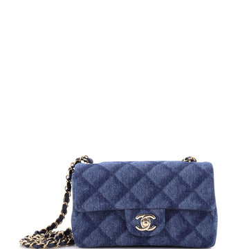 Classic Single Flap Bag 3D Quilt Printed Denim Mini