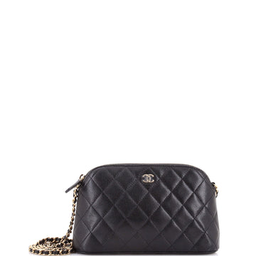 CC Dome Zip Clutch with Chain Quilted Caviar Small