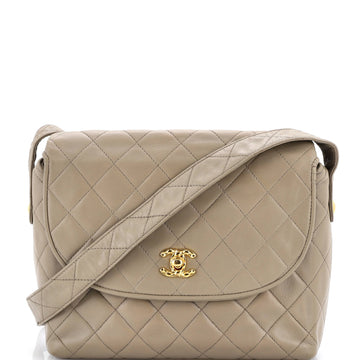 Vintage Round Flap Shoulder Bag Quilted Lambskin Large