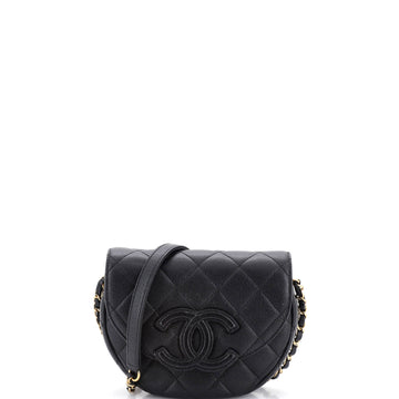 Timeless CC Curved Flap Messenger Bag Quilted Caviar Small