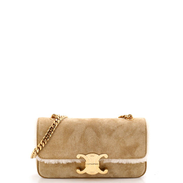 Triomphe Chain Shoulder Bag Suede with Shearling Small