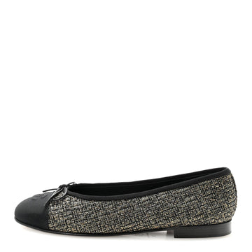 Tweed Grosgrain Cap Toe Ballerina Flats 39 Gold Black