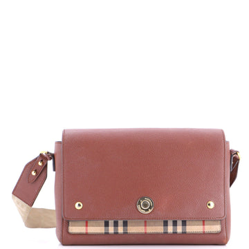 Note Crossbody Bag Leather with Vintage Check Canvas Medium