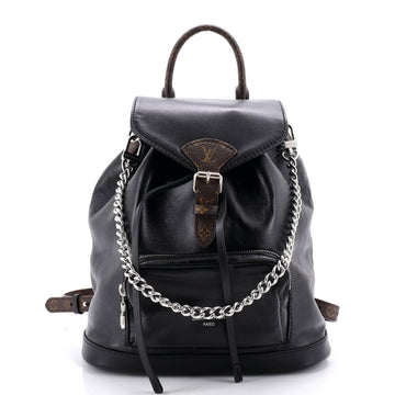 Montsouris Vibe Backpack Leather with Monogram Canvas PM