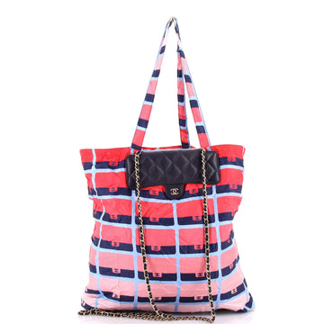 Foldable Tote Bag with Chain Quilted Caviar with Printed Nylon