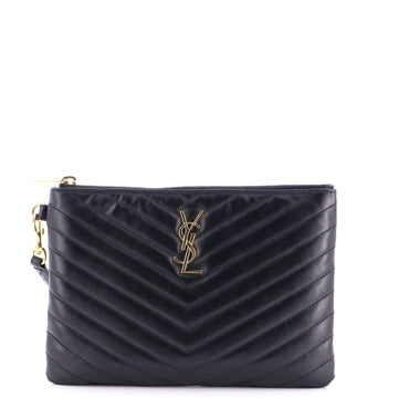 Classic Monogram Wristlet Pouch Matelasse Chevron Leather Small
