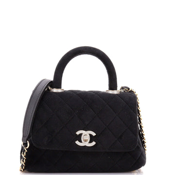 Coco Top Handle Bag Quilted Velvet with Crystal Detail Extra Mini