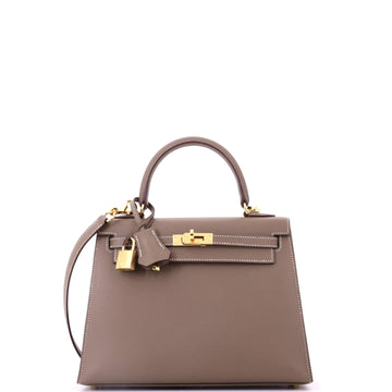 Kelly Handbag Grey Epsom with Gold Hardware 25