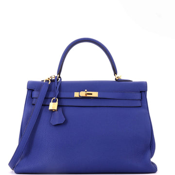 Kelly Handbag Bleu Electrique Togo with Gold Hardware 35