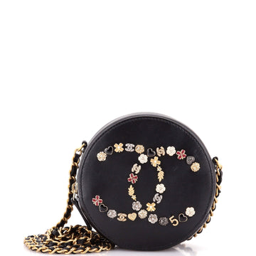 Lucky Charms Round Clutch With Chain Embellished Lambskin