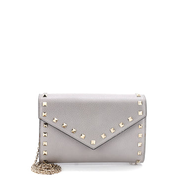 Rockstud Envelope Chain Wallet Leather