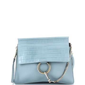 Faye Shoulder Bag Crocodile Embossed Leather with Leather Medium