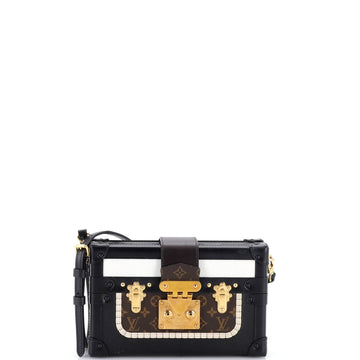 Petite Malle Handbag Leather and Monogram Canvas with Trompe L'oeil Braid