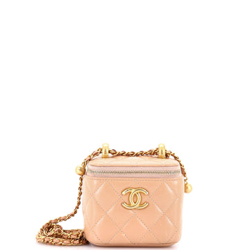 Pearl Crush Vanity Case with Chain Quilted Lambskin Mini