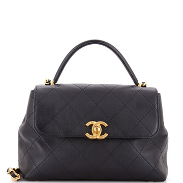 CC Top Handle Flap Bag Quilted Calfskin Large