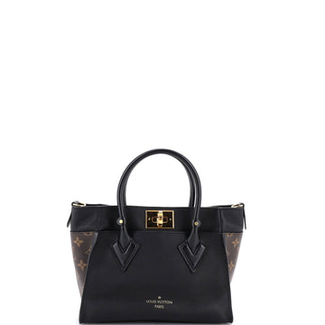 On My Side Tote Leather with Monogram Canvas PM