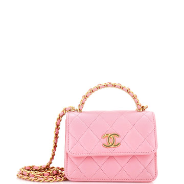 Woven Top Handle CC Flap Clutch on Chain Quilted Lambskin Small