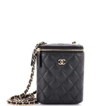 Vertical Classic Vanity Case with Chain Quilted Caviar Small