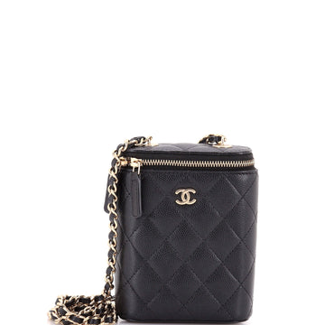 Vertical Classic Vanity Case with Chain Quilted Caviar Small