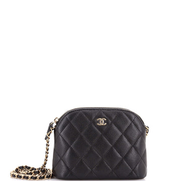 CC Dome Zip Clutch with Chain Quilted Caviar Mini