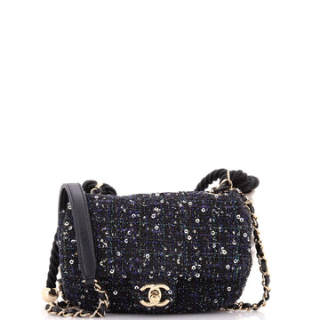 Pearl Handle Flap Bag Quilted Tweed Mini