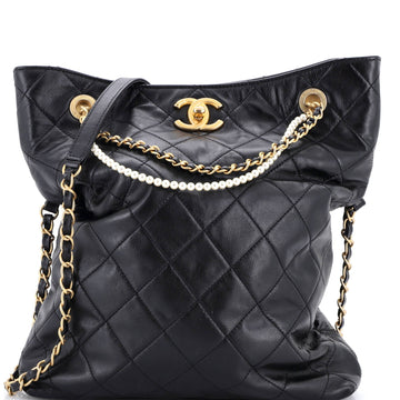 Pearl Strap Fold Over Shopping Tote Quilted Calfskin Medium