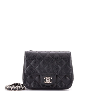 Square Classic Single Flap Bag Quilted Caviar Mini