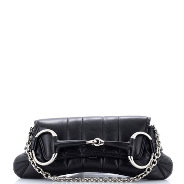 Horsebit Chain Shoulder Bag Vertical Quilted Leather Large
