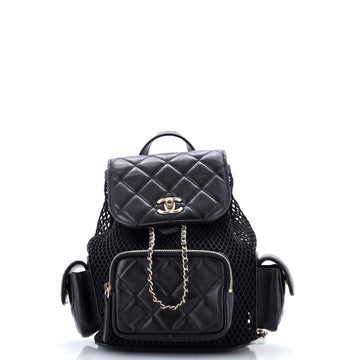 Multipocket Drawstring Backpack Mesh with Quilted Lambskin Small