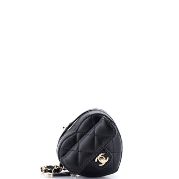 CC in Love Heart Chain Necklace Zip Coin Purse Quilted Lambskin