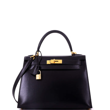 Kelly Handbag Noir Box Calf with Gold Hardware 28