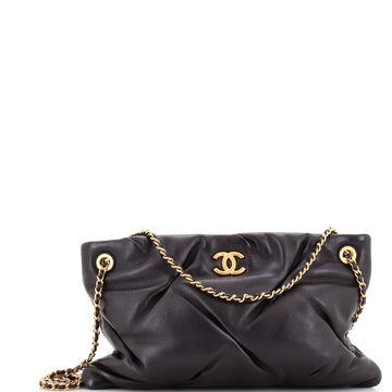CC Chain Ruched Shoulder Bag Quilted Lambskin Large