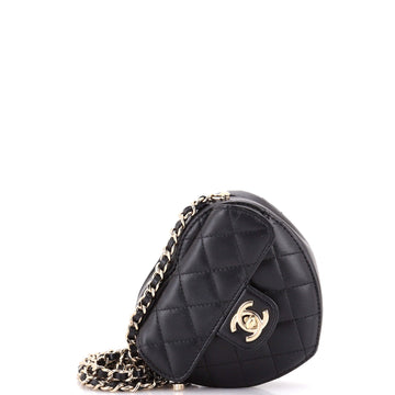 CC in Love Heart Clutch with Chain Quilted Lambskin