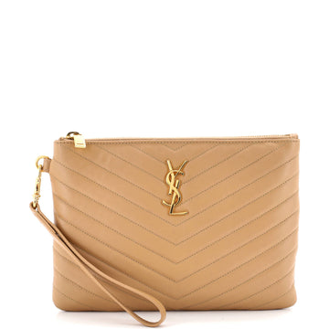 Classic Monogram Wristlet Pouch Matelasse Chevron Leather Small