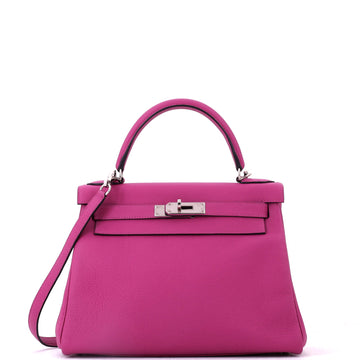 Kelly Handbag Rose Pourpre Togo with Palladium Hardware 28