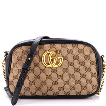GG Marmont Shoulder Bag Diagonal Quilted GG Canvas with Leather Small