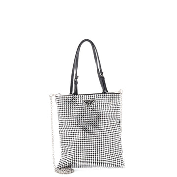 Chain Flat Tote Crystal Embellished Satin Mini