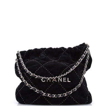 22 Chain Hobo Quilted Studded Suede Small