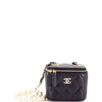 Vanity Case with Pearl Chain Quilted Lambskin Mini