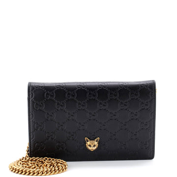Crystal Cat Wallet on Chain Guccissima Leather