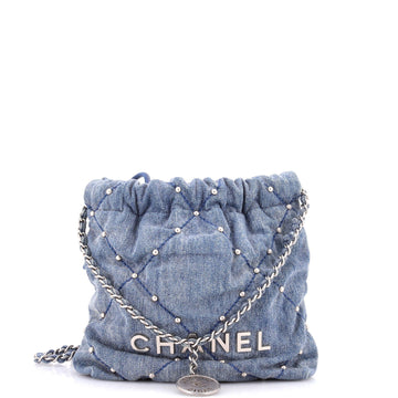 22 Chain Hobo Quilted Studded Denim Mini