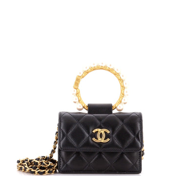 Pearl Crown Clutch with Chain Quilted Lambskin
